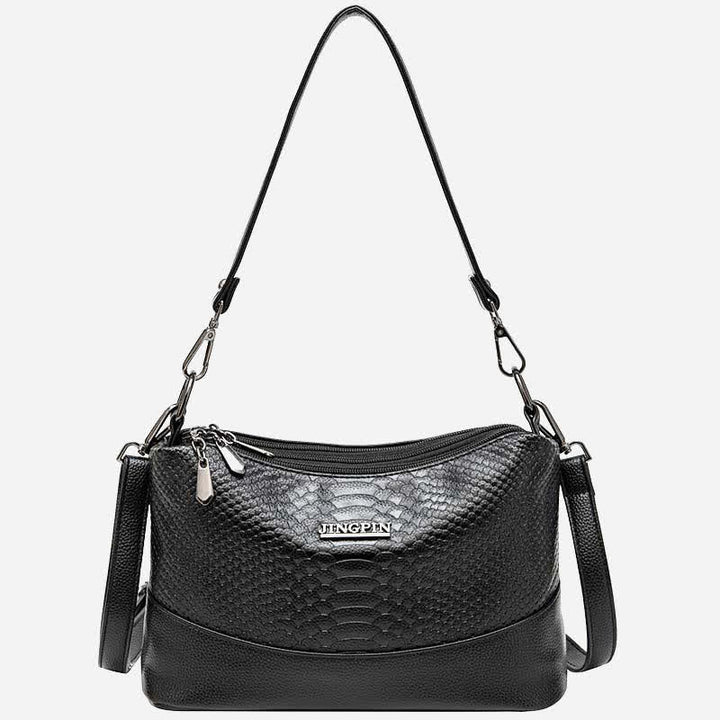 Umhängetasche mit drei Fächern für Damen, Beuteltasche aus veganem Leder