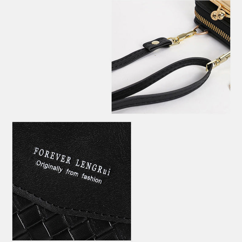 Kleine Umhängetasche Geldbörse Handytasche Damen Mini gewebtes Leder Schultertasche