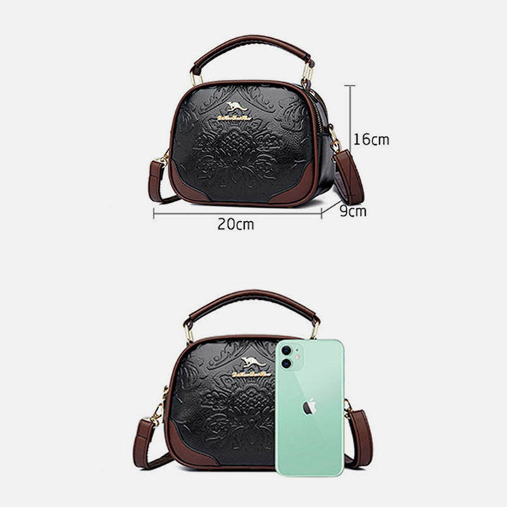 Handtasche mit Blumenprägung für Damen, Umhängetasche mit zwei Fächern