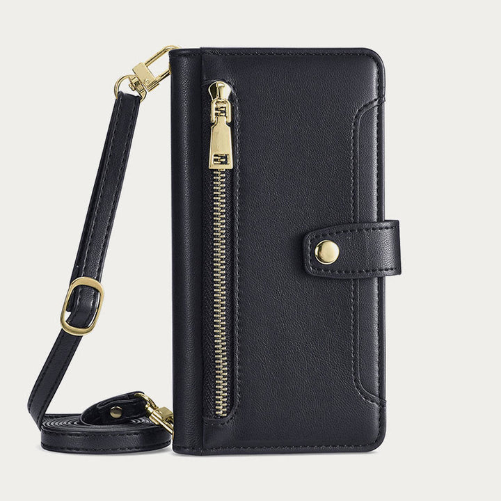 Kunstleder Wallet Case Handyhülle für iPhone mit Schultergurt