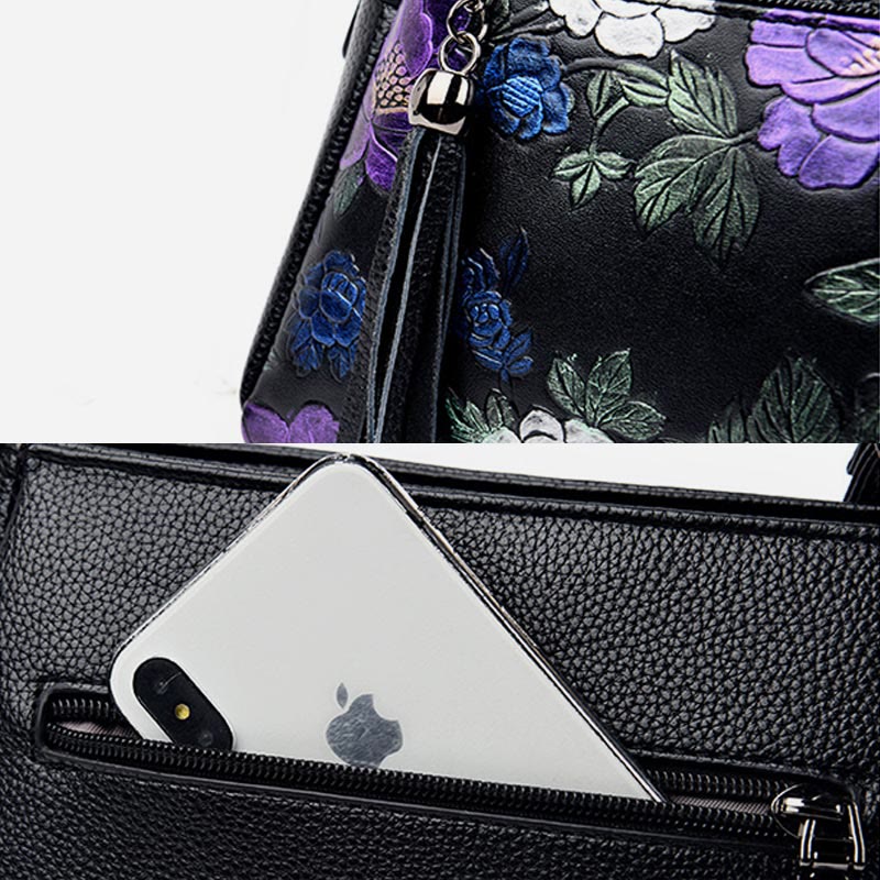 Umhängetasche mit Blumenmuster für Damen, Geldbörse mit Quaste und Libellen-Print