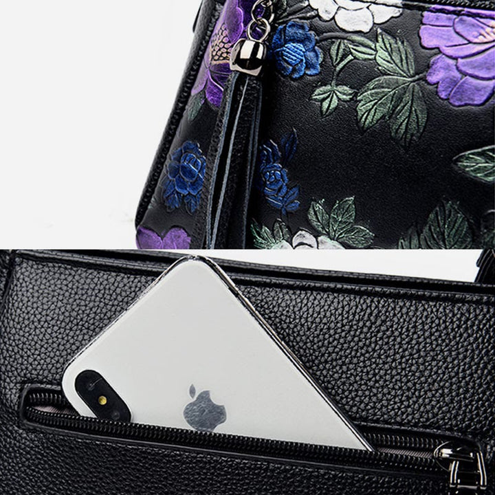 Umhängetasche mit Blumenmuster für Damen, Geldbörse mit Quaste und Libellen-Print