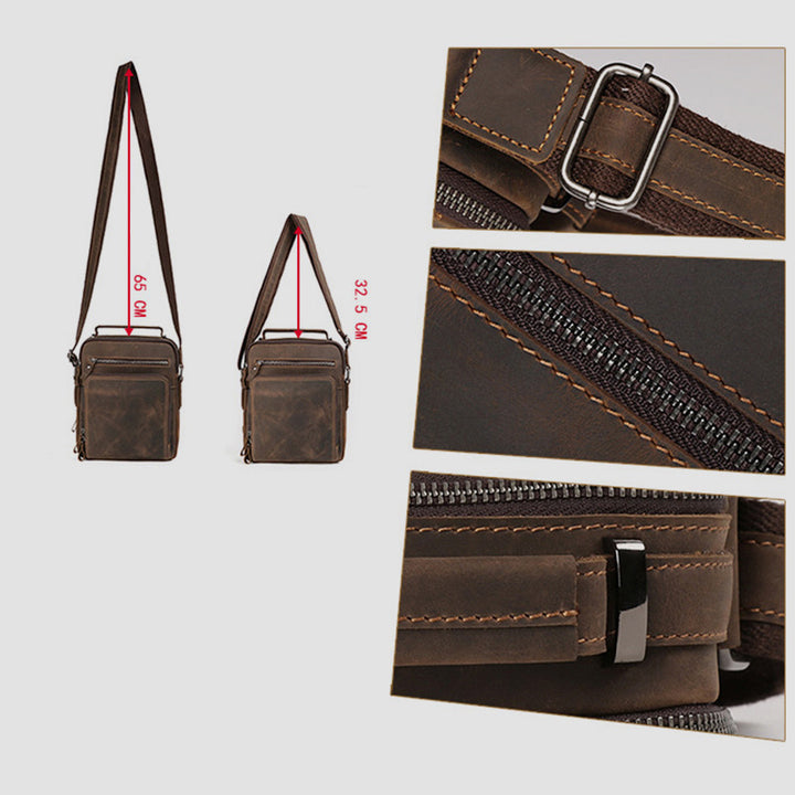 Kleine Umhängetasche für Herren, mehrere Taschen, echtes Leder, Umhängetasche