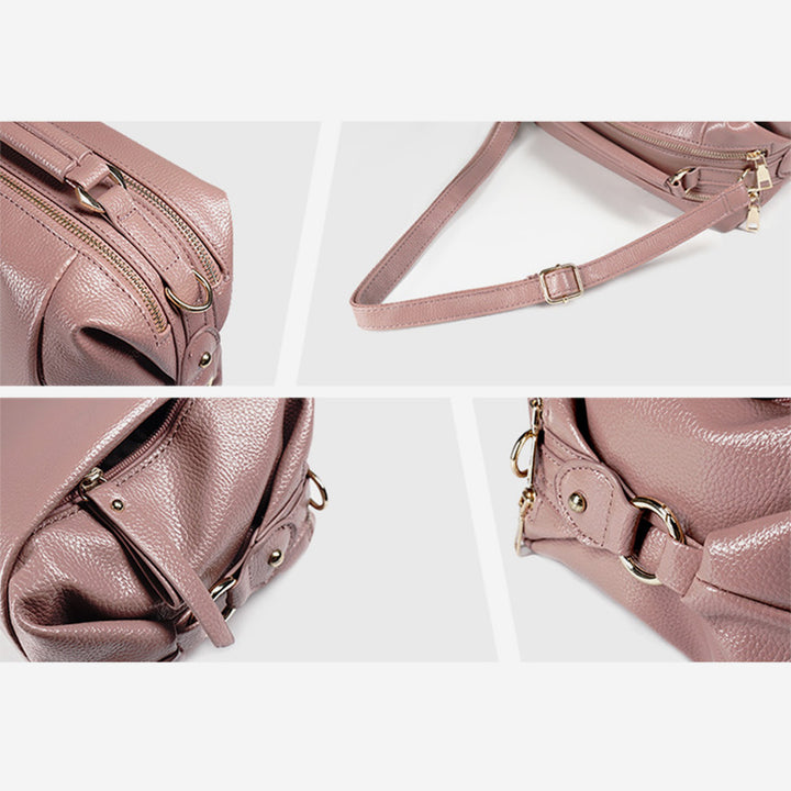 Damen Umhängetasche, elegante Handtasche mit großem Fassungsvermögen, veganes Leder, Boston-Tasche