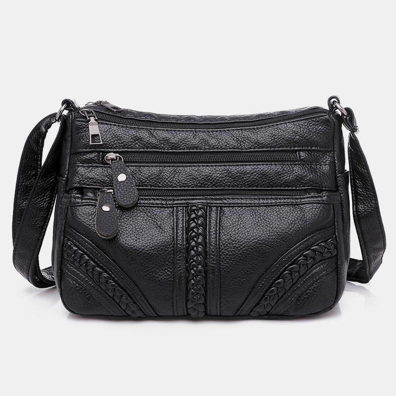 Einfarbige Umhängetasche mit mehreren Taschen