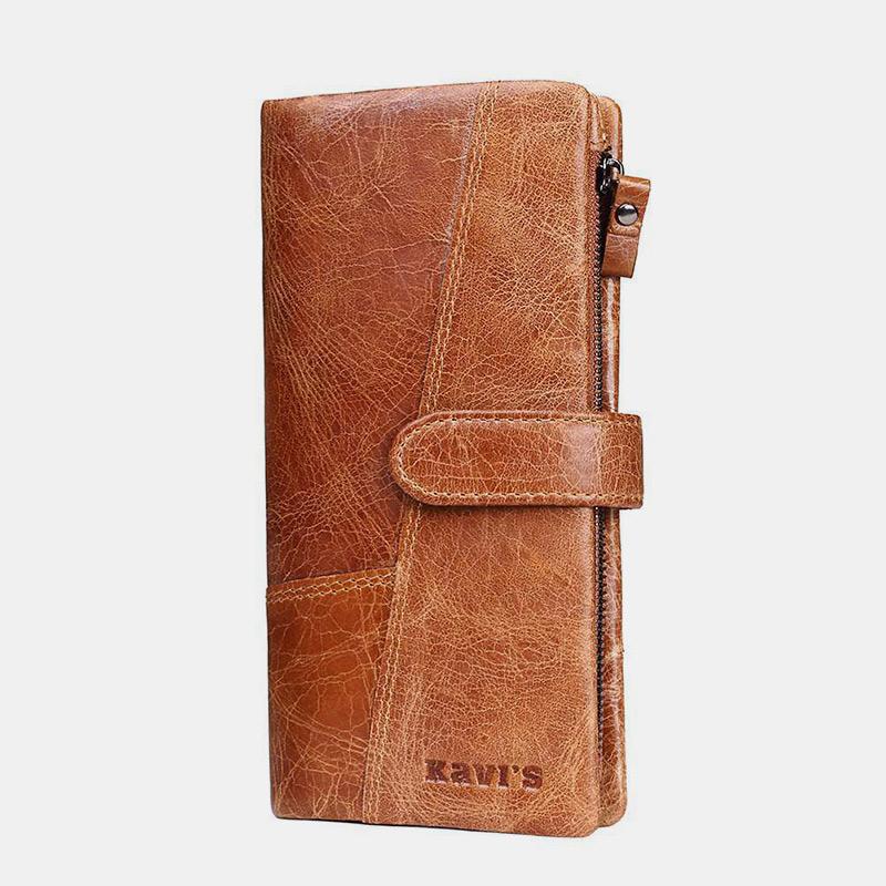 Retro Splicing Lange Schlanke Geldbörse Echtes Leder Dreifach gefaltete Brieftasche