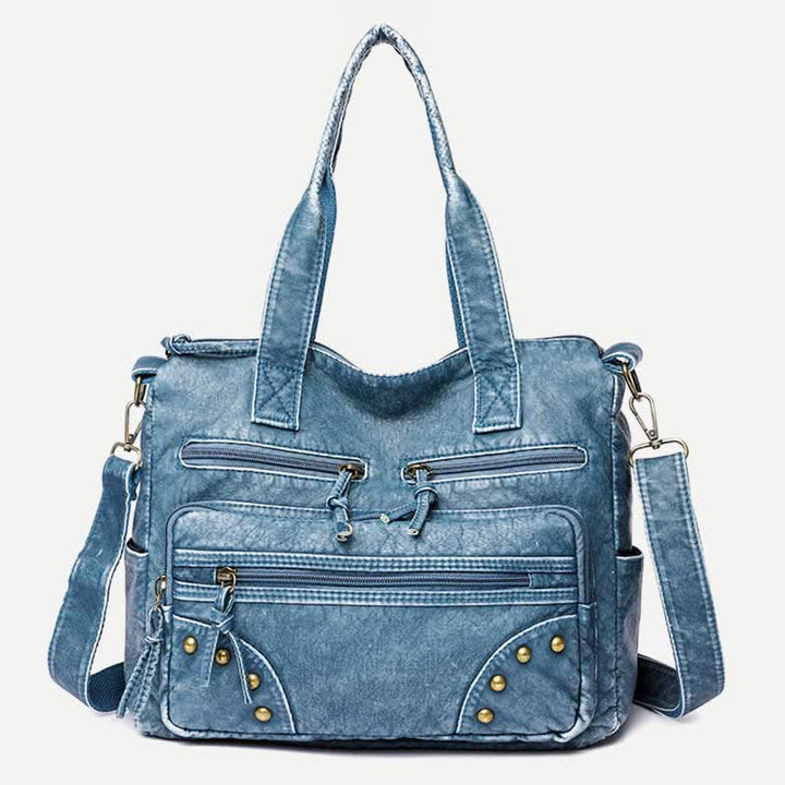 Denim Farbe Tote Handtaschen Große Kapazität Kunstleder Schulter Geldbörse