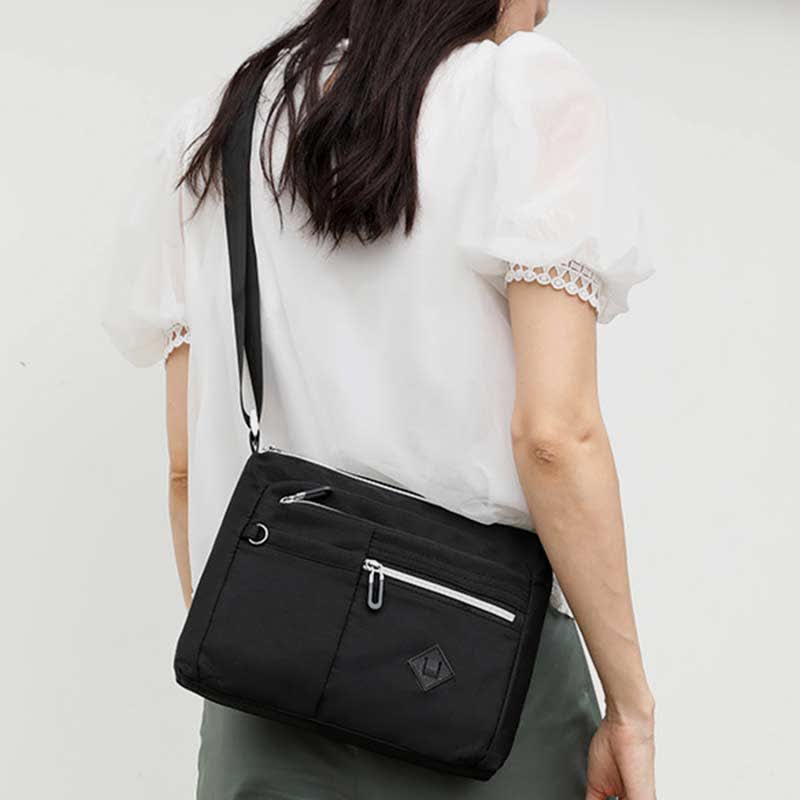Umhängetasche mit Doppelreißverschlussfach für Damen, leichte Schultertasche mit mehreren Taschen
