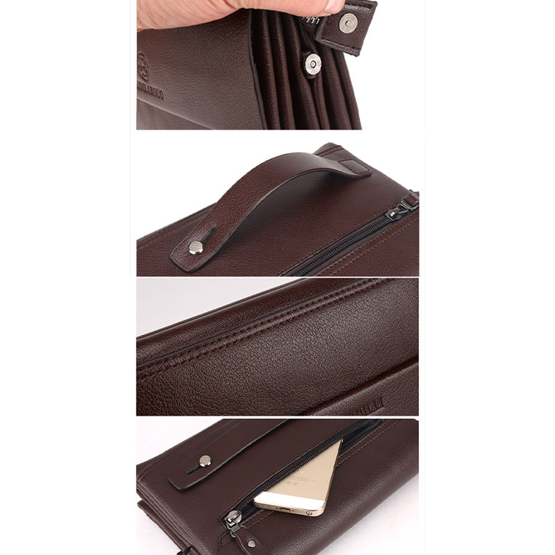 Leder-Clutch für Herren mit drei Fächern, Organizer, Handgelenktasche, Geldbörse