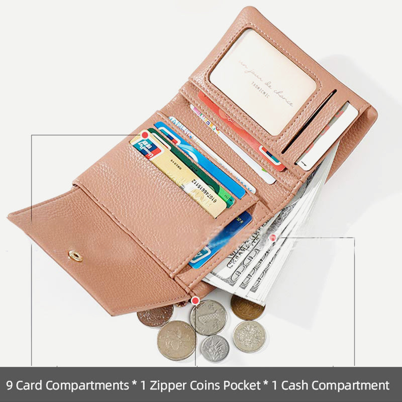 Mini-Geldbörse für Damen aus PU, zweifach gefaltet, kurze Brieftasche mit mehreren Kartenfächern