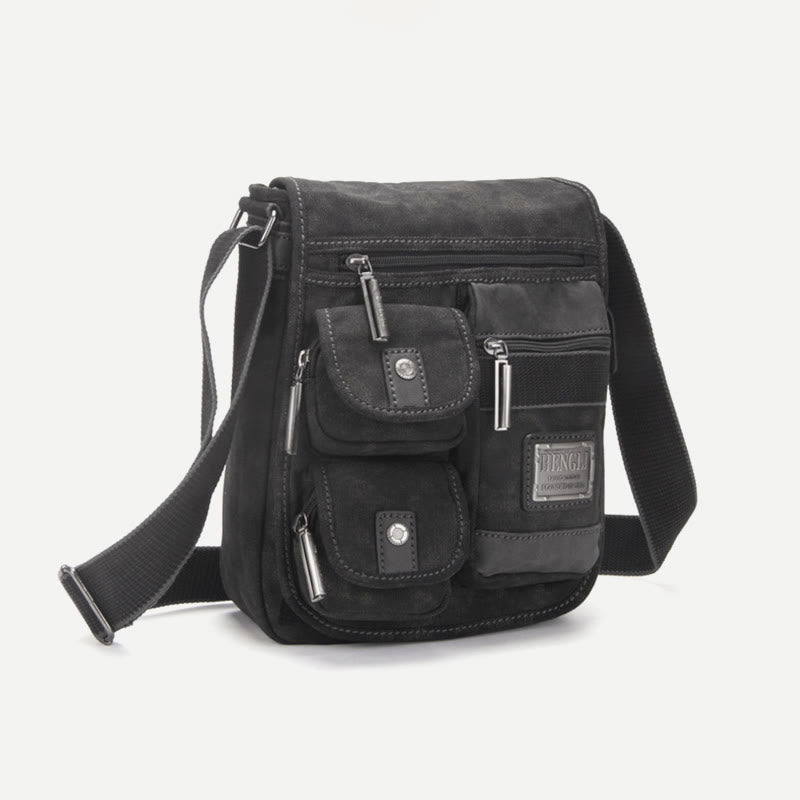 Umhängetasche für Herren, Vintage, dickes Canvas, große Kapazität
