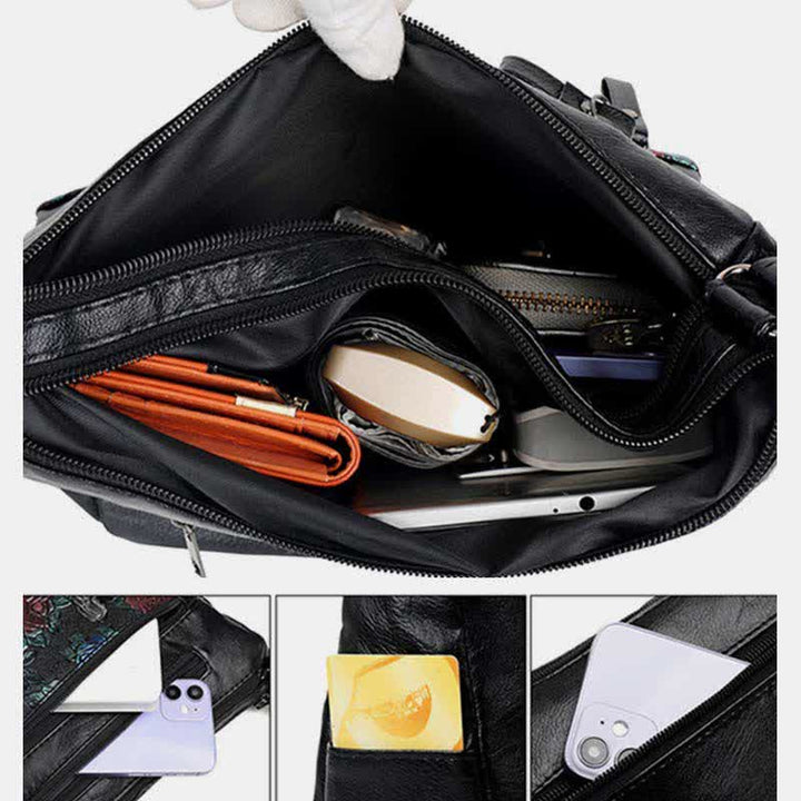 Damen Umhängetasche mit mehreren Taschen und Blumenmuster, geräumige Schulterhandtasche, Geldbörse