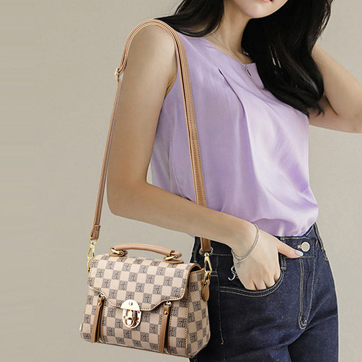 Klassische karierte Prägung Handtasche Damen Vegan Leder Retro Umhängetasche