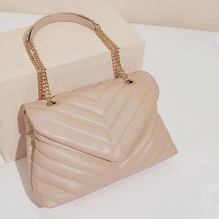 Umhängetasche für Damen, weiche Metallkette, V-förmige Kettenhandtasche