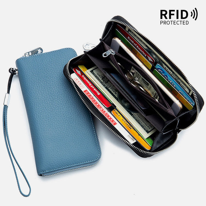 sportliche Lange Brieftasche mit RFID-Schutz, geräumige Leder-Telefonbörse für Damen