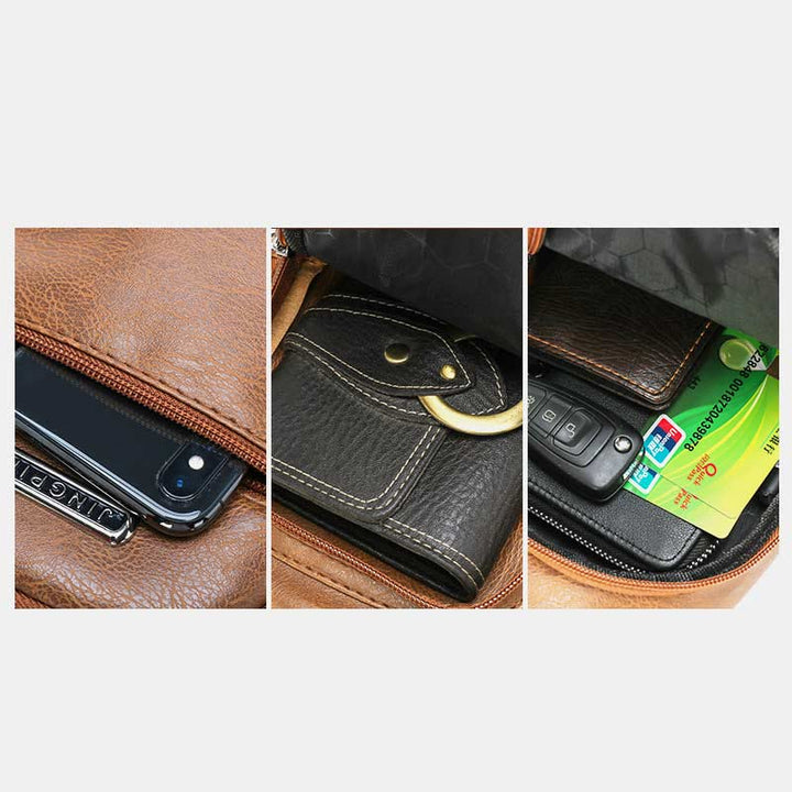 Sling Bag für Herren, wasserdichte Business-Umhängetasche aus braunem Leder