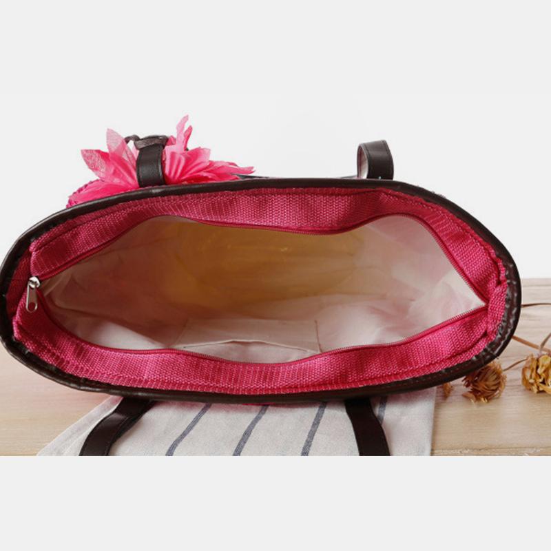 Sommerblumen-Strandtasche aus gewebtem Stroh, Reisetasche