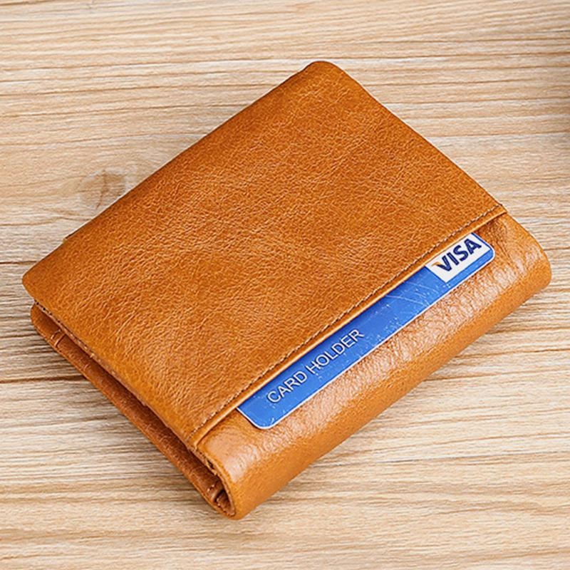 Dreifach gefaltete RFID-Geldbörse aus echtem Leder im Vintage-Stil