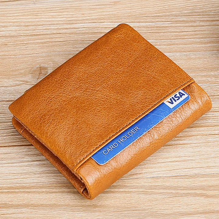 Dreifach gefaltete RFID-Geldbörse aus echtem Leder im Vintage-Stil