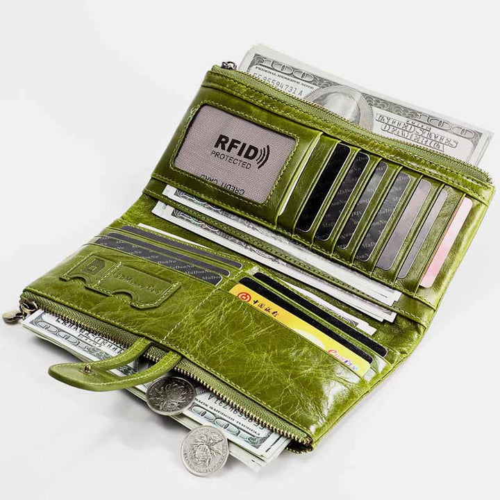 RFID-blockierende Vintage-Geldbörse aus echtem Leder mit großer Kapazität