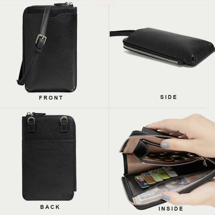 RFID-blockierende Umhängetasche aus Leder für das Telefon mit verstellbarem Riemen