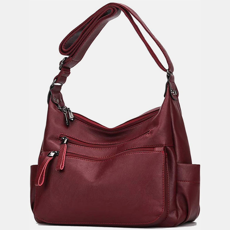 Große Umhängetasche im Retro-Stil mit mehreren Taschen - Dunkelrot - image 1