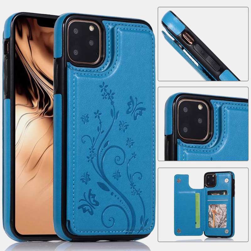Handyhülle mit Ständer für iPhone mit Kartenhalter, doppelter Magnetverschluss