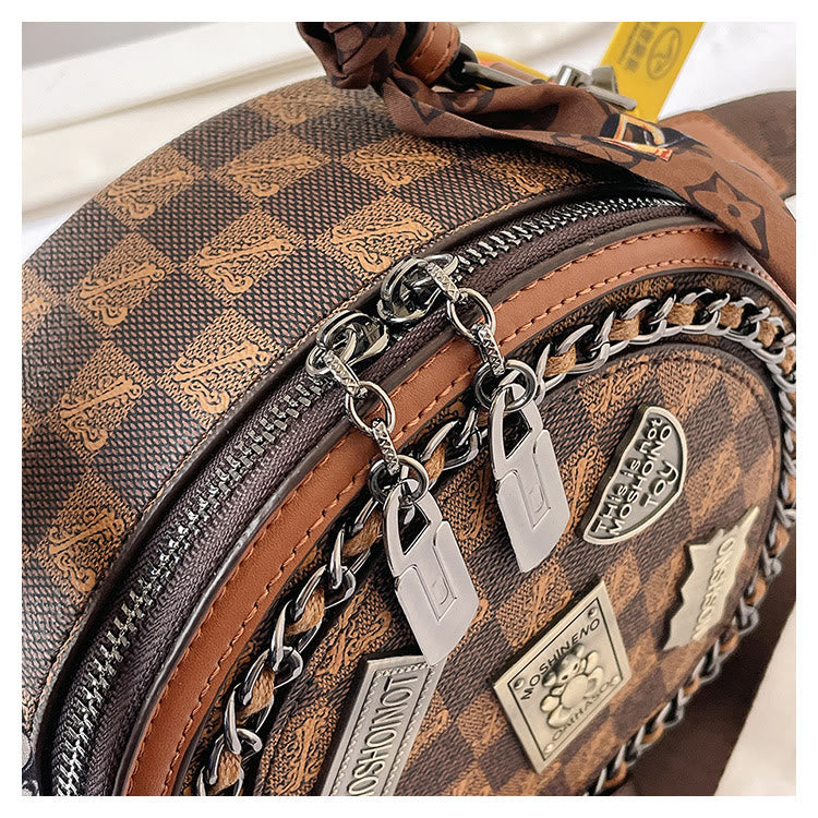 Top-Griff-Tasche für Damen Vintage breite Riemen kleine runde Tasche