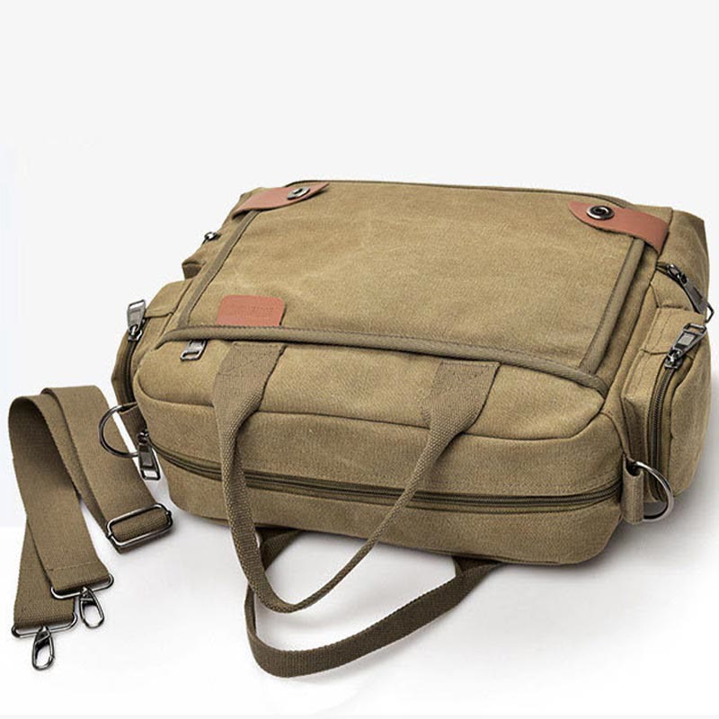 Messenger Bag für Herren, lässige Umhängetasche aus Canvas mit mehreren Taschen