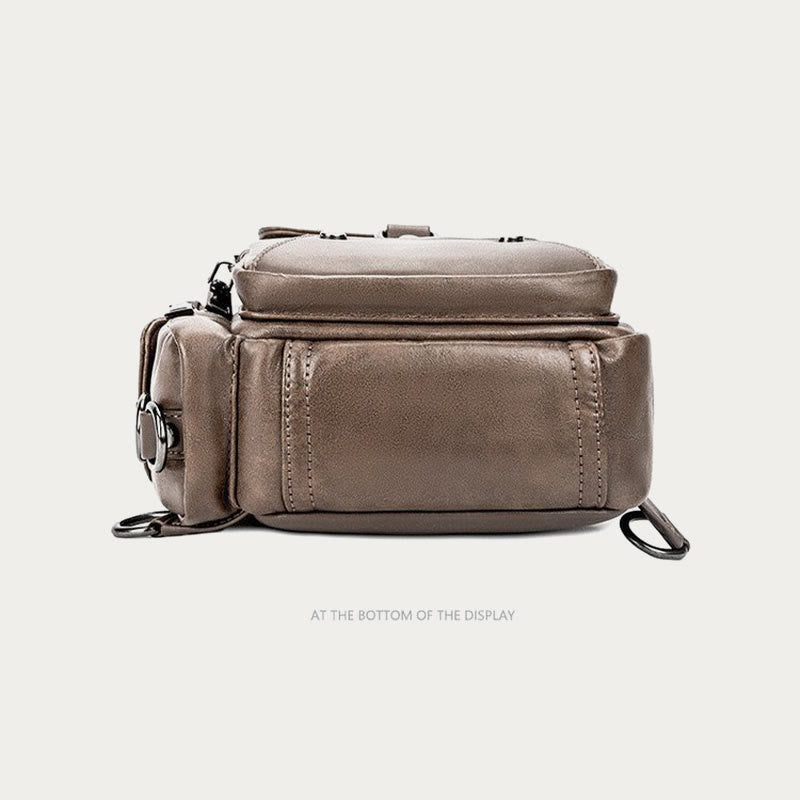 Retro-Schultertasche aus Leder mit Diebstahlschutz und interaktiven Taschen, geräumiger Tagesrucksack