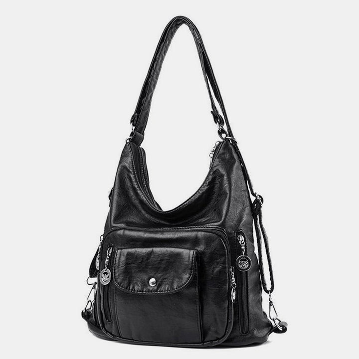 Einkaufstasche aus Leder im Vintage-Stil mit vielen Taschen und großer Kapazität