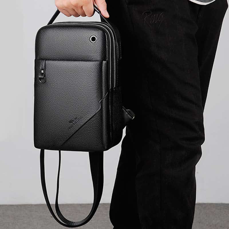 Herren Leder Sling Rucksack Brust Crossbody Schultertasche für Reisen Wandern