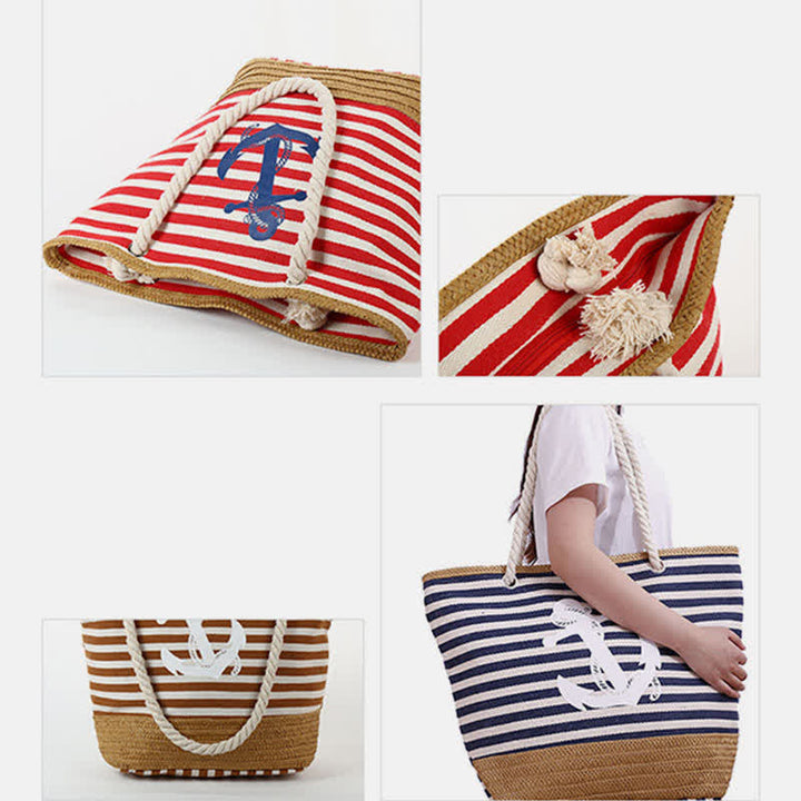 Tragetasche für Damen, großes Fassungsvermögen, gestreift, Strandtasche, Umhängetasche