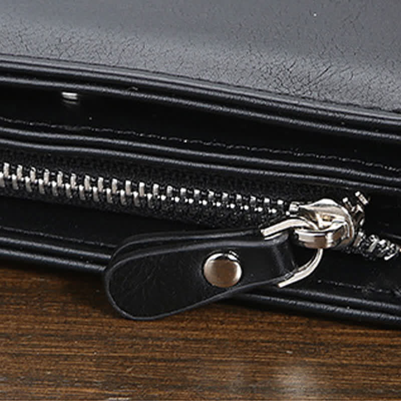 Vordertaschen-Geldbörse für Herren, Ledergeldbörse mit mehreren Fächern und Ausweisfenster