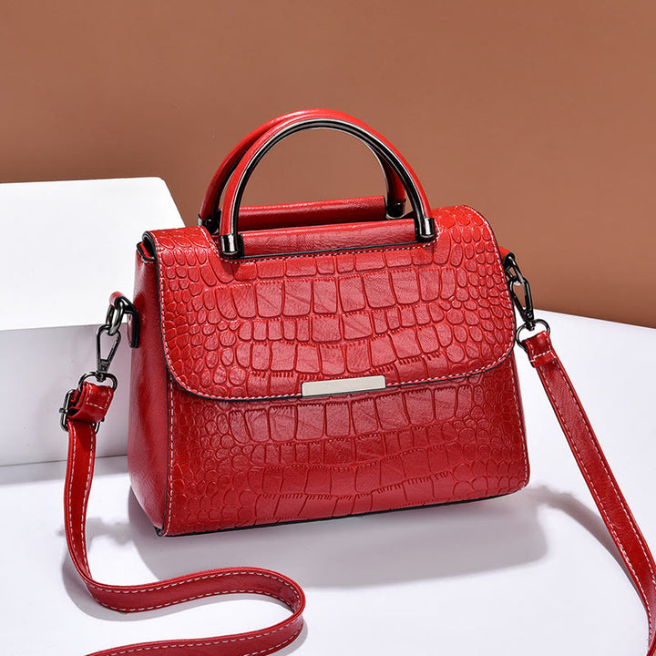 Geldbörse aus veganem Leder mit Krokodilmuster für Damen, klassische, solide Handtasche
