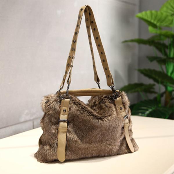 Damen Plüsch Elegante Schultertasche Tote Handtasche