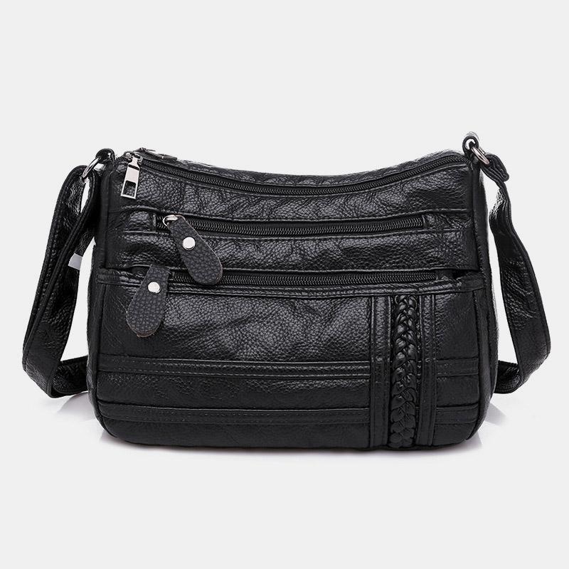 Einfarbige Umhängetasche mit mehreren Taschen