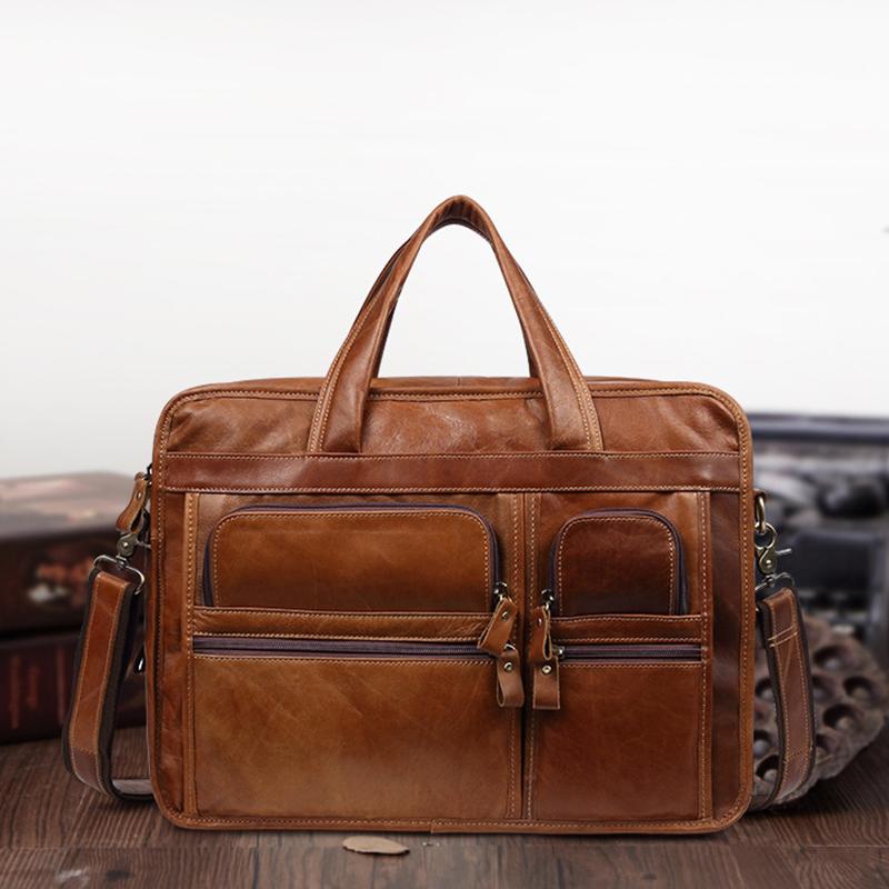Aktentasche aus echtem Leder für Herren, 15,6 Zoll, Business-Laptoptasche mit Umhängegurt