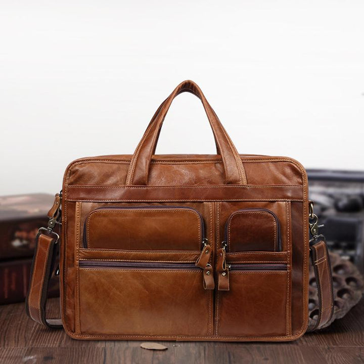 Aktentasche aus echtem Leder für Herren, 15,6 Zoll, Business-Laptoptasche mit Umhängegurt
