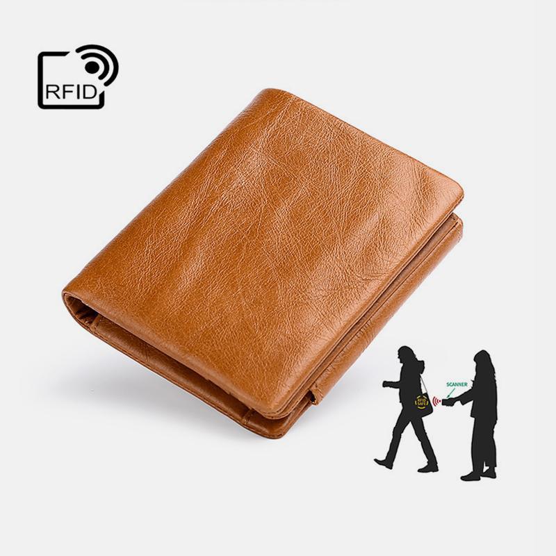 Dreifach gefaltete RFID-Geldbörse aus echtem Leder im Vintage-Stil
