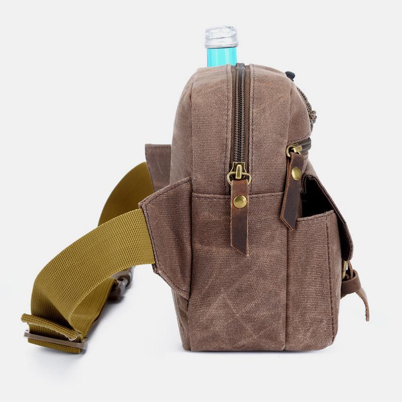 Canvas-Gürteltasche für Damen und Herren, Hüfttasche, Brusttasche mit Flaschenfach