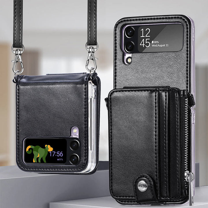 Handyhülle für Z Flip3, PU-Leder, Umhängetasche, faltbare Brieftasche