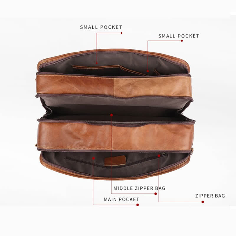 Aktentasche aus echtem Leder für Herren, 15,6 Zoll, Business-Laptoptasche mit Umhängegurt