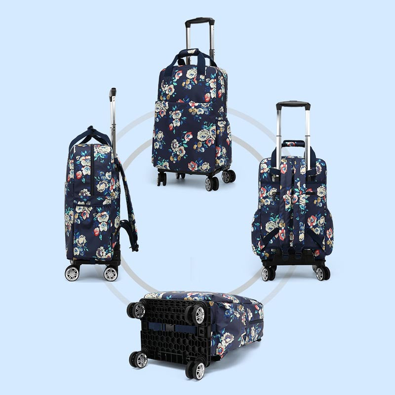 Floral Pull Rod Duffel Tasche für Frauen wasserdichter Einkaufswagen