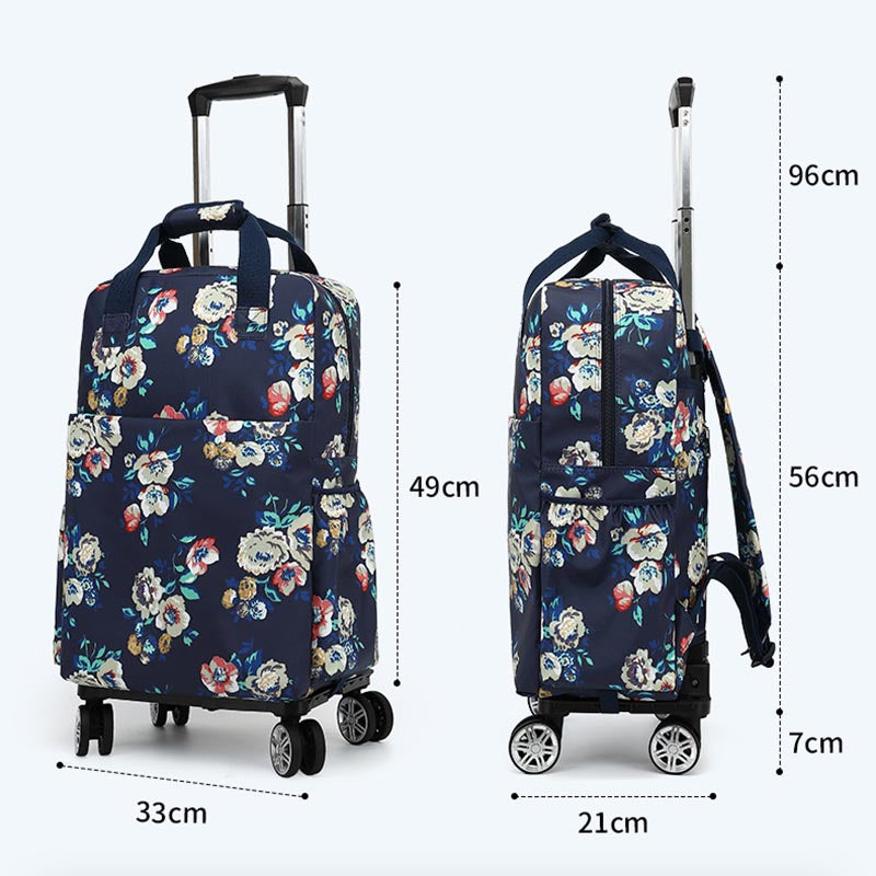 Floral Pull Rod Duffel Tasche für Frauen wasserdichter Einkaufswagen