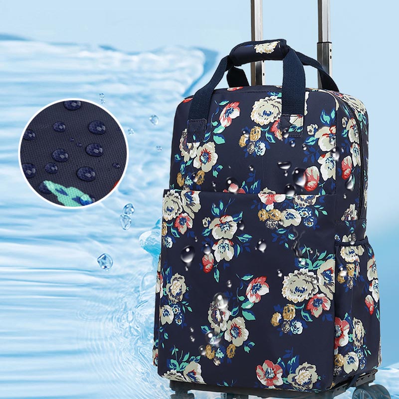 Floral Pull Rod Duffel Tasche für Frauen wasserdichter Einkaufswagen