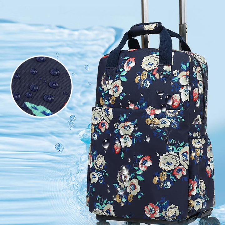 Floral Pull Rod Duffel Tasche für Frauen wasserdichter Einkaufswagen