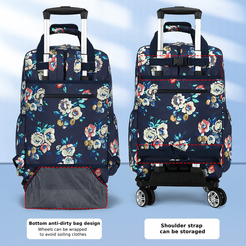 Floral Pull Rod Duffel Tasche für Frauen wasserdichter Einkaufswagen