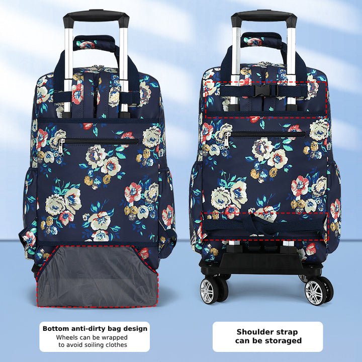 Floral Pull Rod Duffel Tasche für Frauen wasserdichter Einkaufswagen
