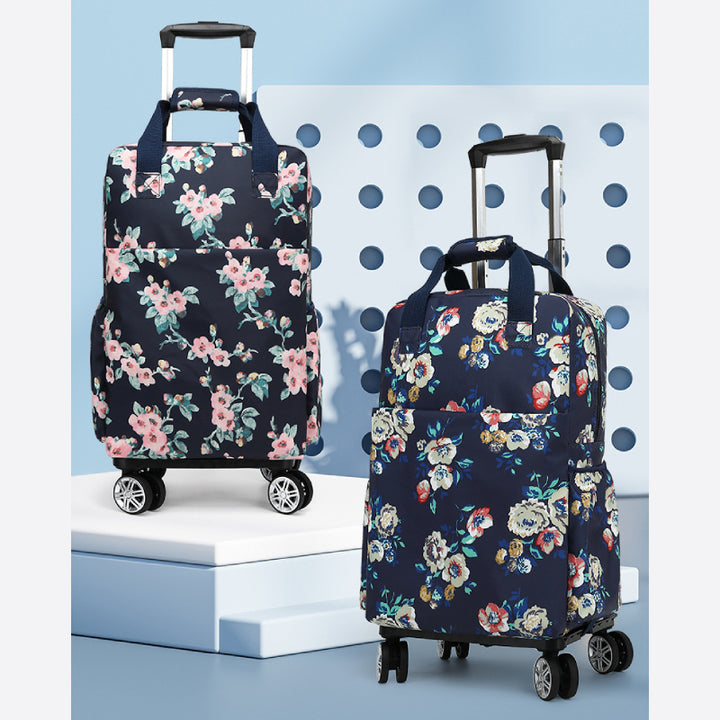 Floral Pull Rod Duffel Tasche für Frauen wasserdichter Einkaufswagen